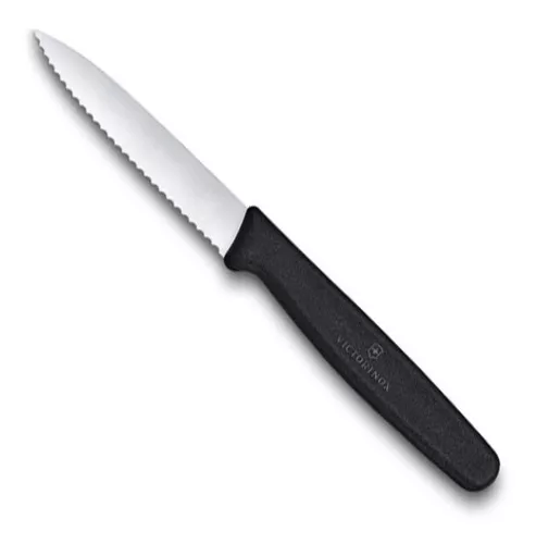 CUCHILLO COCINA DENTADO NEGRO PUNTA REDONDA